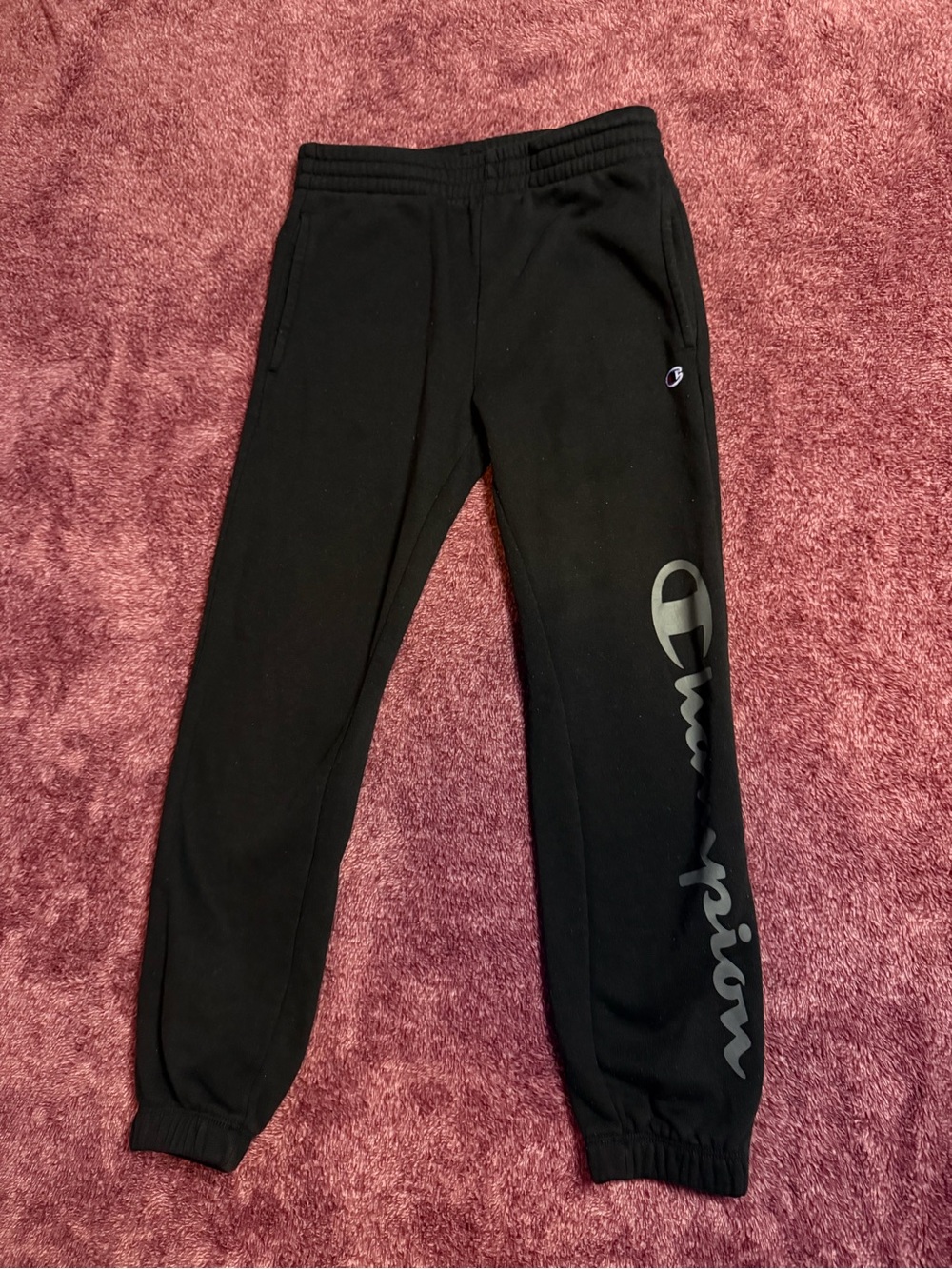 Champion Kids Black Joggers with Gray Script Logo